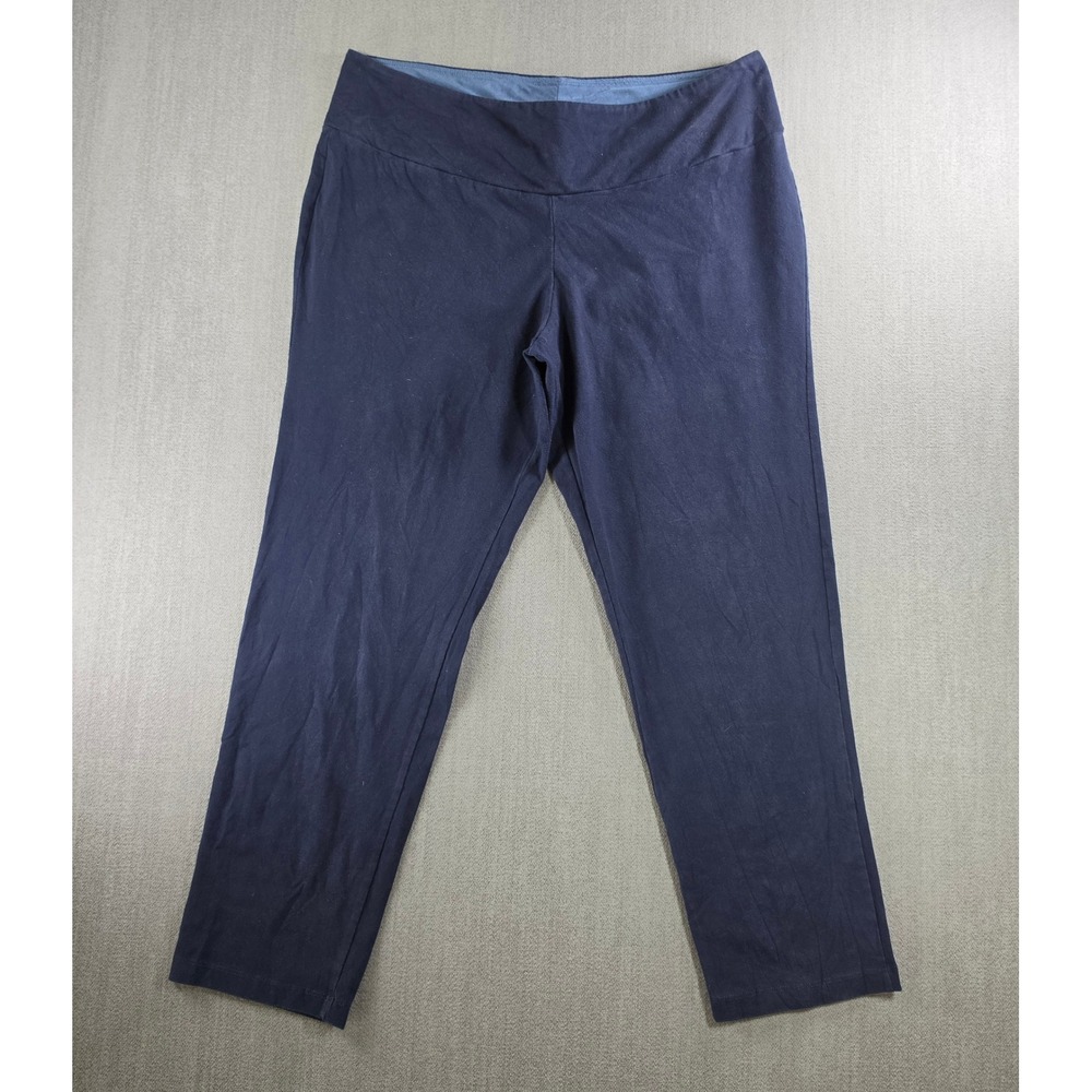 Women with Control‎ Knit Pants Womens 1XP Navy Blue Tummy Control Straight Leg